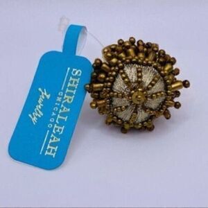 Shiraleah Ofelia Ring Gold Adjustable Bead Statement Cocktail Large Antiqued NWT